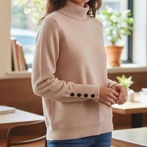 Moth Anthropologie Wool Blend Turtleneck Sweater XS Pink Button Cuff Knit